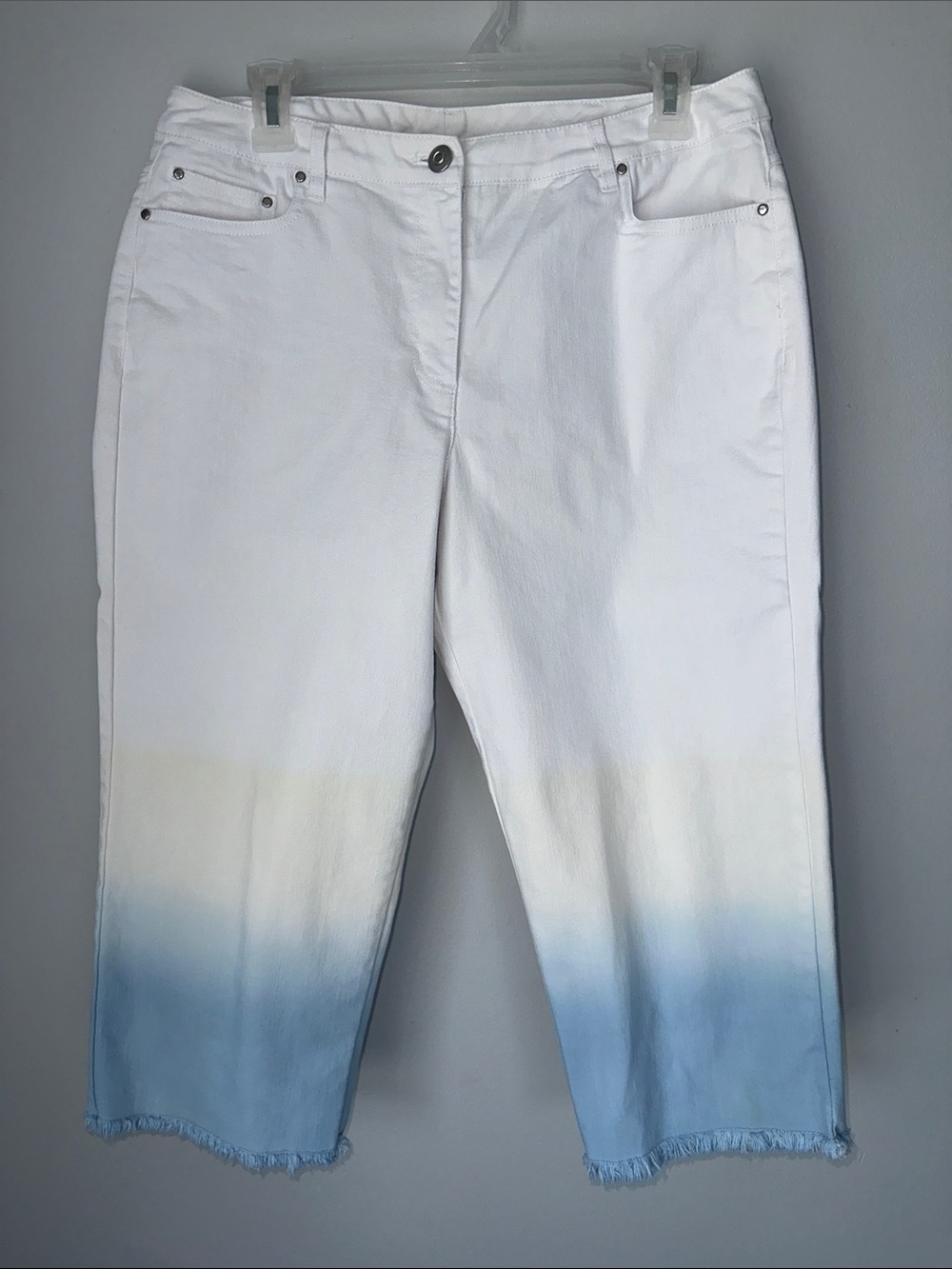Ruby Rd. White Cropped Jeans with Blue Ombre Hem